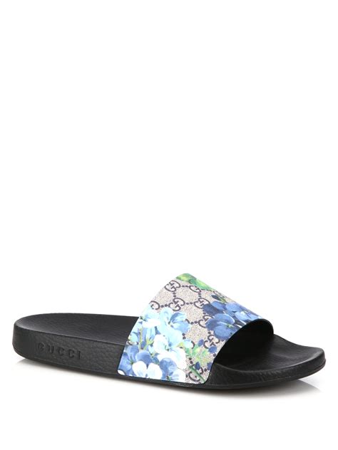 gucci slides blue flower